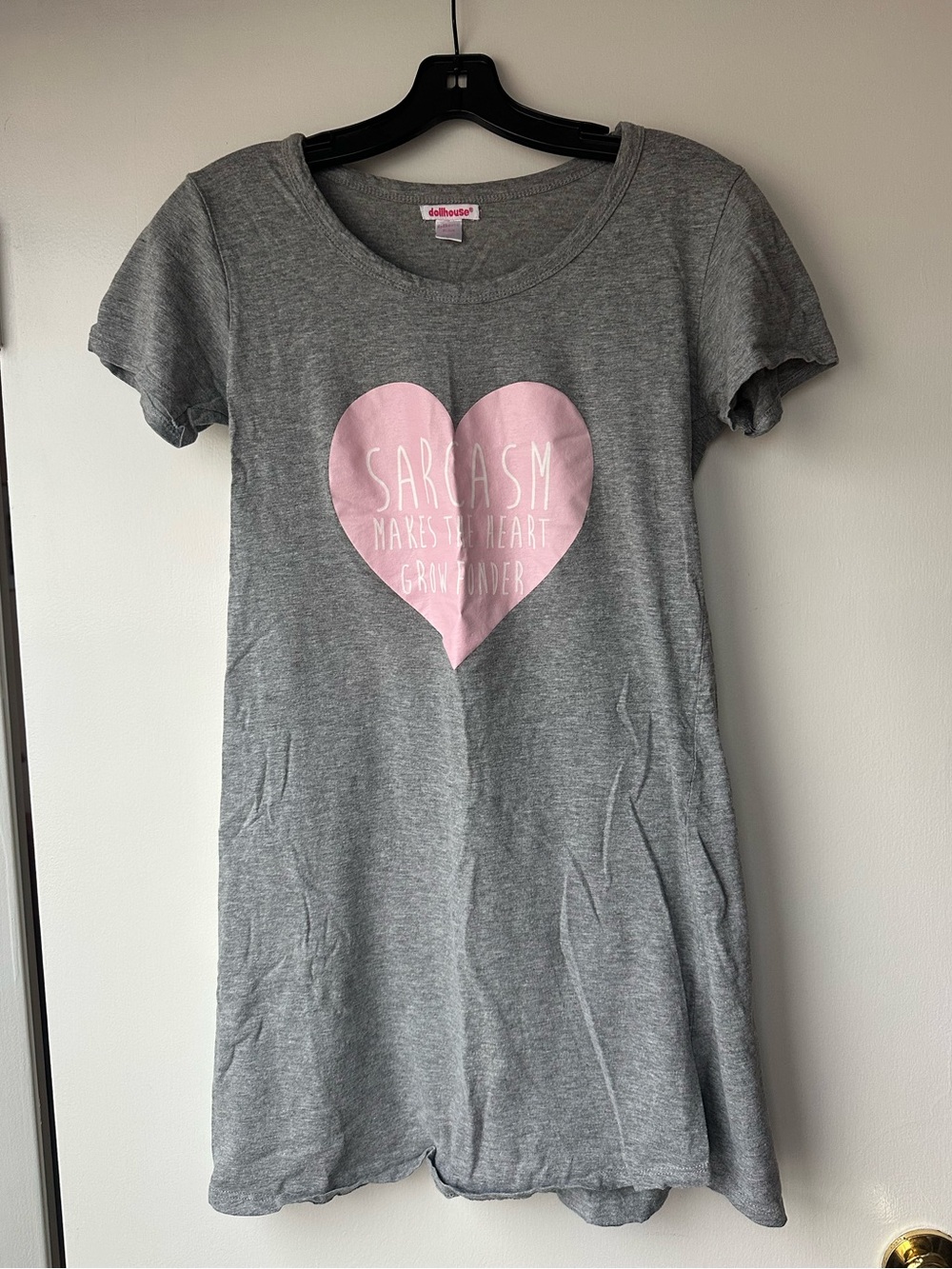 Old Navy Grey Nightshirt with Pink Heart Graphic